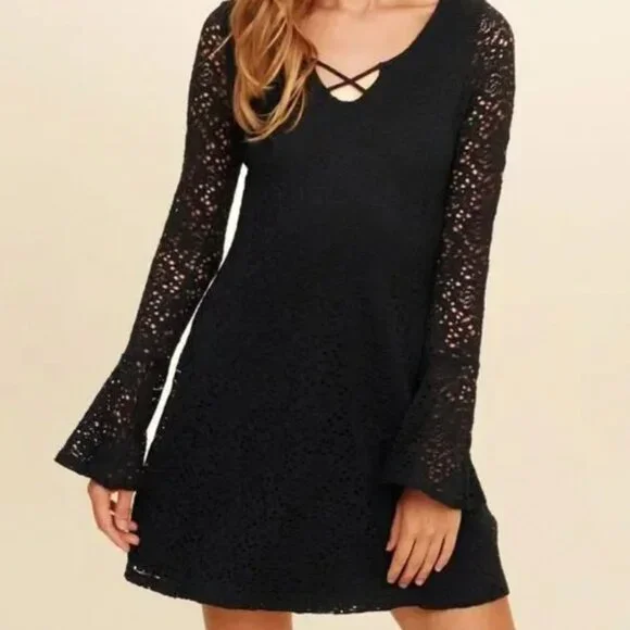 Hollister | Dresses | Hollister Black Lace Dress With Bell Sleeves Size Medium | Poshmark Hollister | Dresses | Hollister Black Lace Dress With Bell Sleeves Size Medium | Poshmark